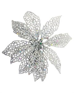 Елочное украшение Блестящий цветок Пуансеттии серебряное 20 см Без бренда