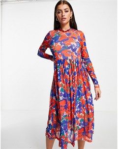 Платье миди из сетчатого материала с разноцветным цветочным принтом Y.a.s