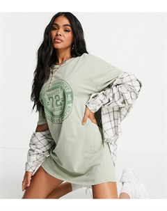 Шалфейно зеленое платье футболка в стиле oversized с логотипом в спортивном стиле Missguided