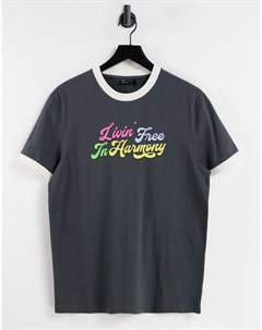 Серая футболка с надписью в стиле ретро и с окантовкой Asos design