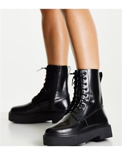Черные ботинки для широкой стопы на плоской подошве и шнуровке Acolade Asos design
