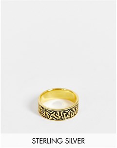 Золотистое шлифованное кольцо из стерлингового серебра с отделкой в виде волн Asos design