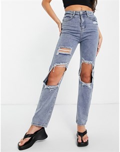 Выбеленные голубые джинсы прямого кроя с потертостями Plus x Olivia Bowen In the style