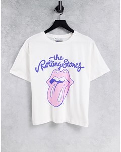 Белая футболка с принтом Rolling Stones Stradivarius
