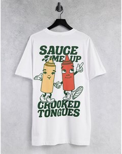 Белая футболка с принтом Sauce Me Up Crooked tongues