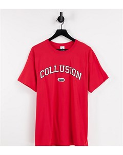 Красная футболка с принтом в университетском стиле Collusion