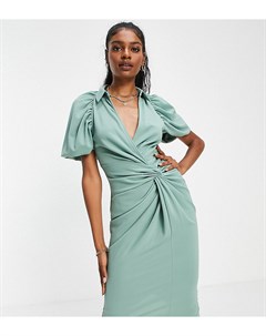 Шалфейно зеленое платье рубашка миди с декоративным узлом и запахом ASOS DESIGN Tall Asos tall