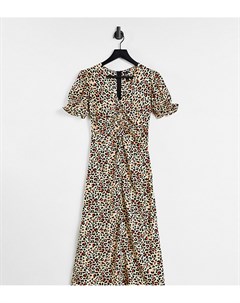 Чайное атласное платье миди с леопардовым принтом Influence tall