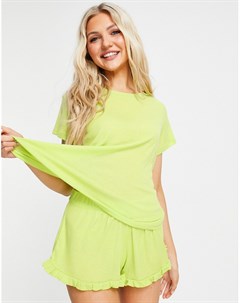 Трикотажный пижамный комплект в рубчик зеленого цвета Chelsea peers