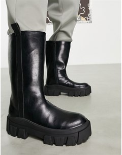 Черные ботинки челси из искусственной кожи на массивной подошве Asos design