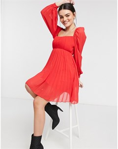 Короткое плиссированное платье мини красного цвета с квадратным вырезом Asos design