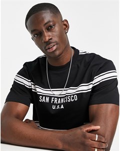 Свободная черная футболка в полоску с принтом San Francisco Asos design
