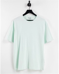Oversized футболка из органического хлопка мятного цвета с высоким воротом Selected homme