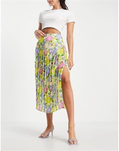 Плиссированная юбка миди с широким поясом и ярким цветочным принтом Asos design