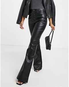 Черные расклешенные брюки из искусственной кожи с разрезами по краям x Olivia Bowen In the style