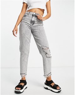 Темно серые джинсы в винтажном стиле с рваной отделкой New look