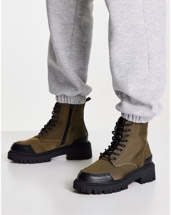 Ботинки цвета хаки на массивной подошве со шнуровкой и отделкой на носке London rebel