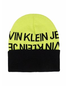 Двухцветная шапка бини с логотипом Calvin klein kids