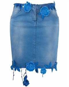 Джинсовая юбка с цветочной вышивкой Blumarine