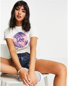 Серовато белая футболка с круглым логотипом с пальмовыми листьями Lee jeans
