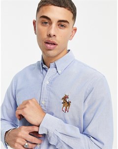 Голубая оксфордская рубашка классического кроя на пуговицах с фирменным логотипом Polo ralph lauren