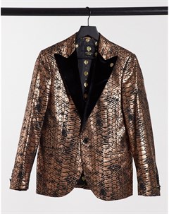 Пиджак медного цвета с бархатными лацканами и чешуйчатым принтом Twisted tailor