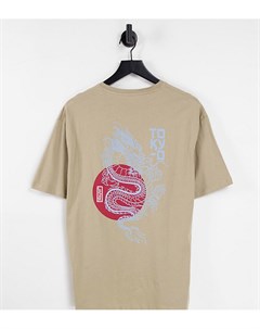 Бежевая oversized футболка с принтом дракона на спине эксклюзивно для ASOS Selected homme