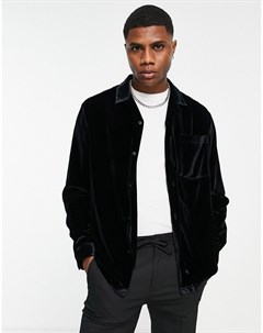 Черная бархатная рубашка с длинными рукавами Topman