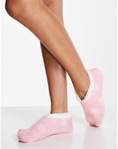 Розовые новогодние носки тапочки с рисунком снежинок Brave soul