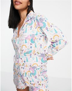 Разноцветная пижама с рубашкой и шортами с принтом с единорогом Chelsea peers
