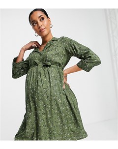 Оливково зеленое платье рубашка миди Mamalicious Maternity