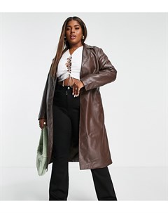 Удлиненная коричневая куртка из искусственной кожи Glamorous curve