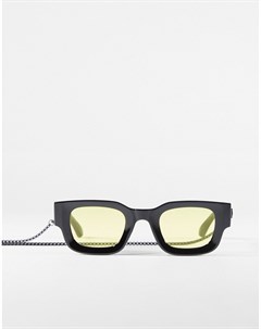 Квадратные солнцезащитные очки в черной оправе с желтыми линзами Bershka