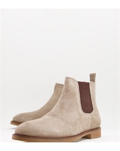 Серо коричневые кожаные ботинки челси для широкой стопы Clan Dune