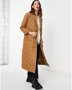 Светло коричневое стеганое пальто с завязками на талии Only