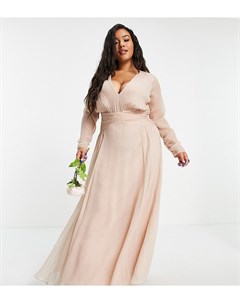 Нежно розовое присборенное платье макси с длинными рукавами и плиссированной юбкой ASOS DESIGN Curve Asos curve