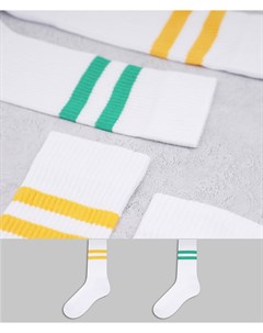 Набор из 2 пар белых спортивных носков с цветными полосками Asos design