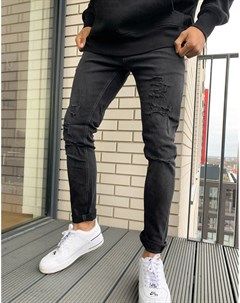 Облегающие джинсы выбеленного черного цвета с рваными разрезами Intelligence Liam Jack & jones
