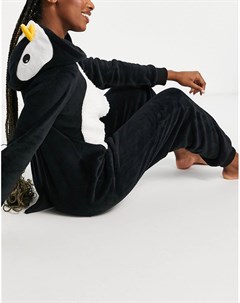 Черно белый комбинезон кигуруми пингвин Loungeable
