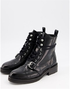 Черные кожаные походные ботинки на шнуровке с пряжкой Allsaints