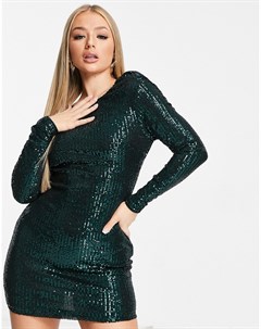 Изумрудно зеленое платье мини с глубоким драпированным вырезом на спине и пайетками Club L Club l london