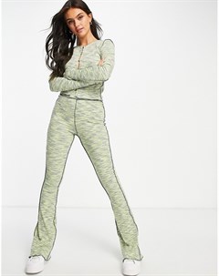 Зеленые расклешенные брюки из разноцветной меланжевой пряжи от комплекта Topshop