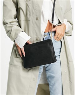 Черная кожаная сумка через плечо с несколькими отделениями и ремешком с цепочкой Asos design