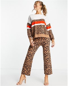 Вязаные брюки с широкими штанинами и леопардовым принтом от комплекта Never fully dressed