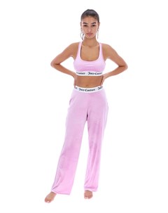 Розовые бархатные пижамные брюки с широкими штанинами от комплекта Juicy couture