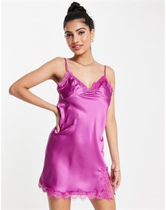 Атласное платье комбинация мини с кружевной отделкой фиолетового цвета Love triangle