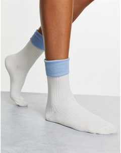 Кремовые носки с отворотом голубого цвета Asos design