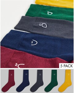 Набор из 5 пар разноцветных носков с вышивкой лица New look