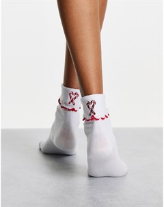 Новогодние белые носки до щиколотки с отворотами и вышивкой в виде леденцов Asos design
