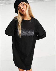 Черное платье футболка мини с принтом в виде надписи Urban revivo